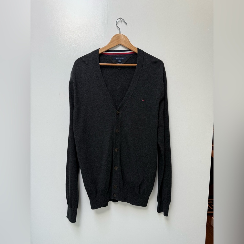 Tommy Hilfiger Men's charcoal grey Cardigan Sweater